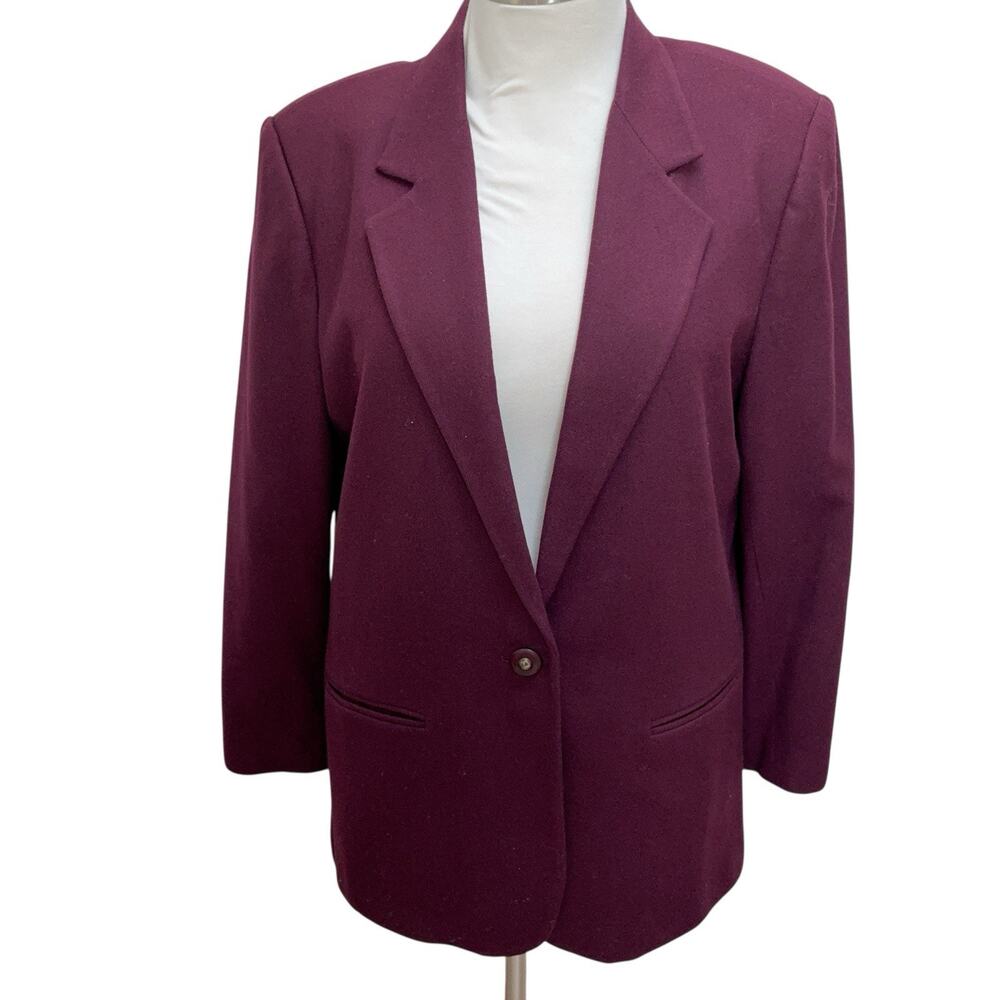 Sag Harbor 100% Wool Blazer Women's Size 18 Burgundy Red Button Pockets Lined